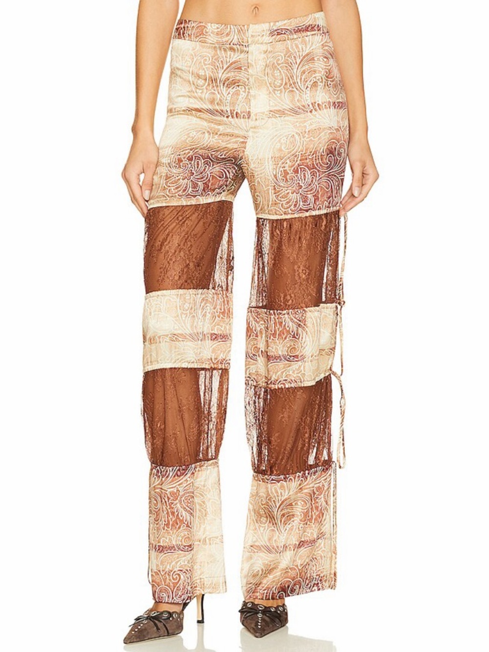 Kim Shui lace insert silk pants in brown paisley